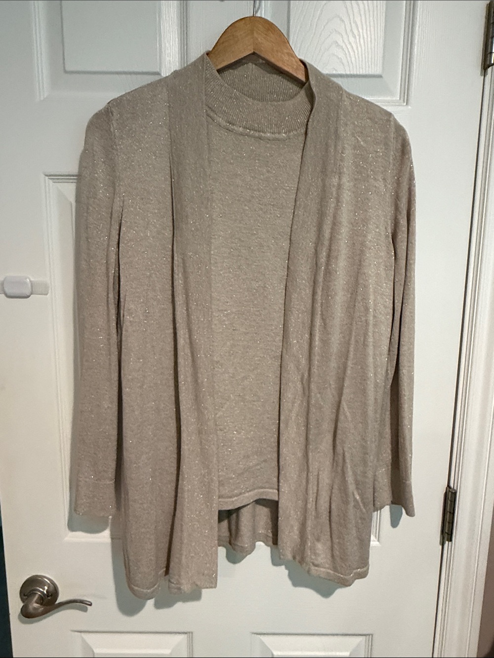 Chico's Sparkle Open-Front Cardigan in Light Beige